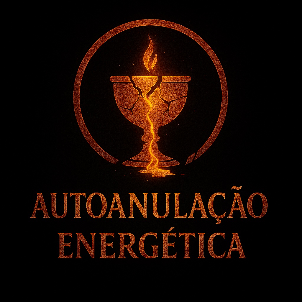 Selo em brasa de um cálice rachado dentro de um círculo, a chama no topo e a energia vazando pela fenda até formar uma poça; abaixo, o título Autoanulação energética